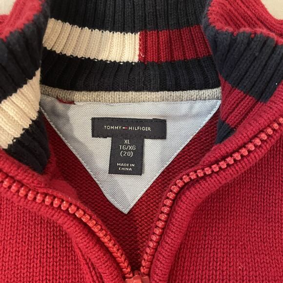Tommy Hilfiger Sweater Youth Size XL 20 Red 1/4 Zip Pullover 100% Cotton Preppy - Picture 2 of 8